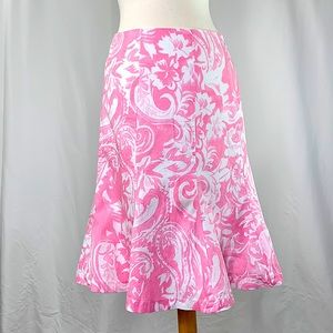 Chaps Women's Cotton Floral Paisley Fit & Flare Midi Skirt Pink White Size LP